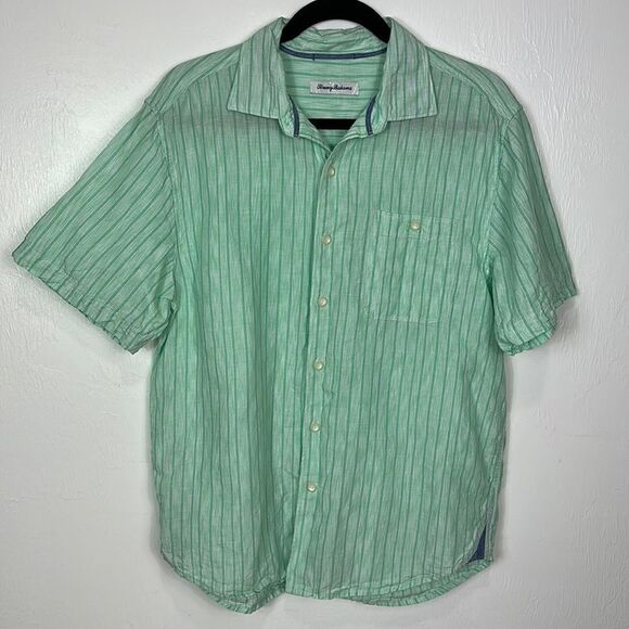 Tommy Bahama Sand Linen Surfside Stripe Linen Blend Camp Shirt Size M - Picture 2 of 9